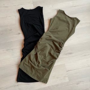 Set of 2 Sleeveless Tank Crew Neck Slim Fit Ruched Bodycon Mini Dress